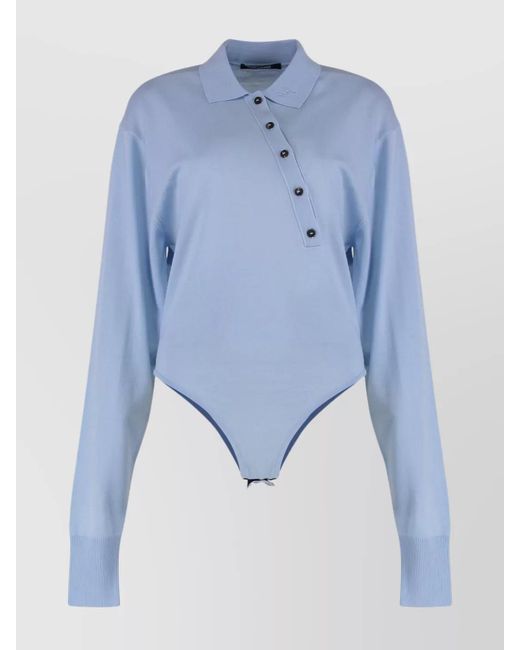 Jacquemus Blue Merino Wool Slim-Fit Long-Sleeve Polo Bodysuit