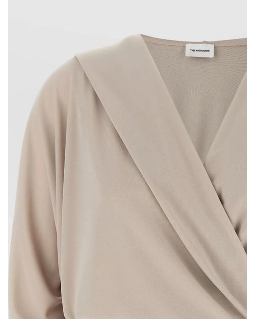 ANDAMANE Natural Grace Dress Draped Neckline Hooded Back