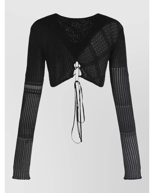 Roberta Einer Black Cotton Long-Sleeve Crop Top