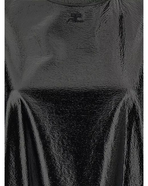 Courreges Black Vinyl Crew Neck Short Sleeve Top