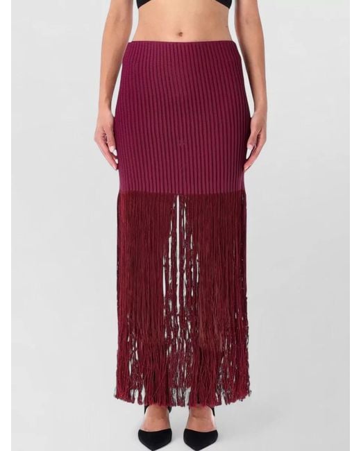 Alaïa Red Fringe High Waist Ribbed Knit Skirt