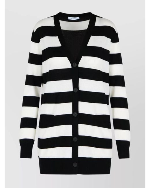 Max Mara Black Virgin Wool Two-Tone Cardigan