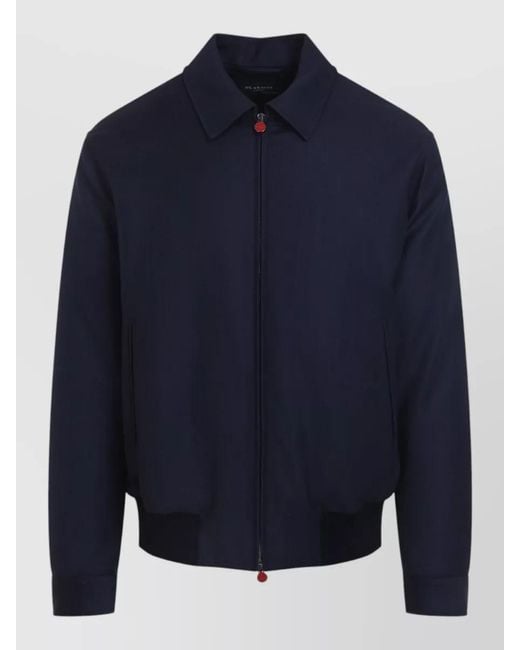 Kiton Blue Long Sleeve Bomber Jacket Point Collar for men