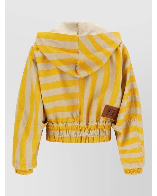 Fendi Yellow Pequin Hooded Jacket Long Sleeves Stripes