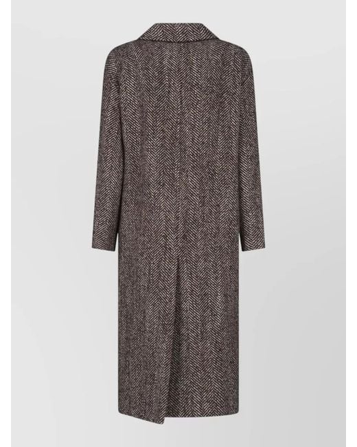 Tagliatore Gray Herringbone Coat Long Sleeves Notched Lapel Pockets