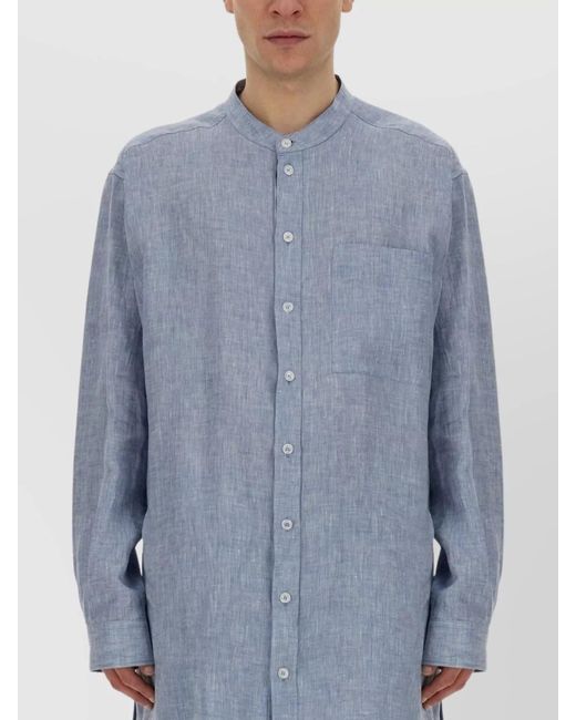 Dolce & Gabbana Blue Linen Oversized Mandarin Collar Shirt for men