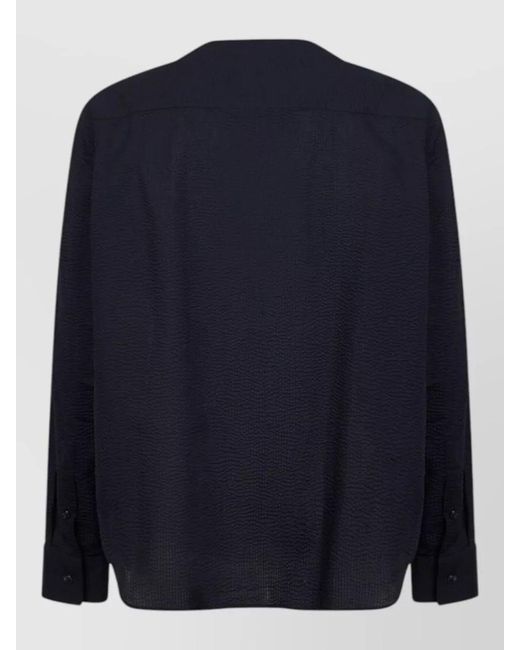 Giorgio Armani Blue Silk Nylon Shirt Chest Pocket Cuffed Sleeves for men