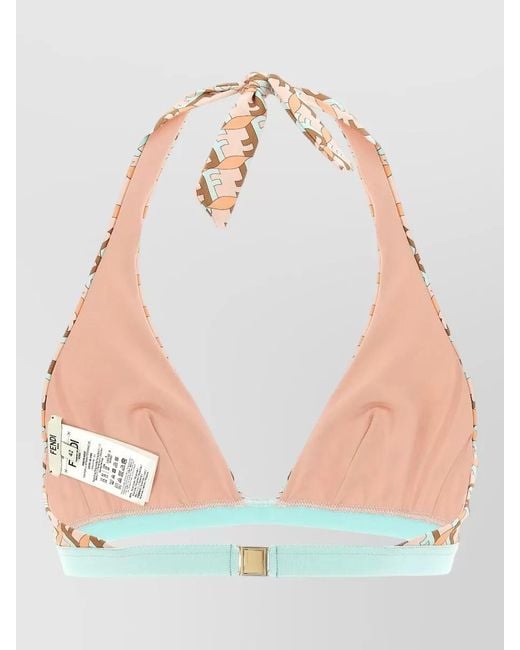 Fendi Metallic Ff Waves Triangle Bikini Top Tie Straps