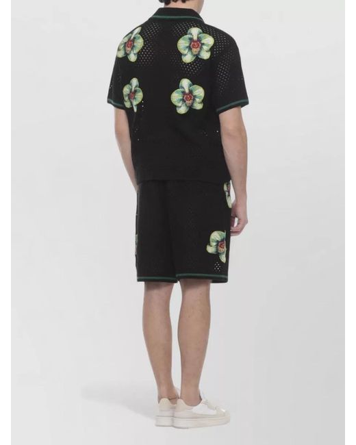 Casablanca Black Perforated Cotton Shirt Glitch Orchid Embroidery for men