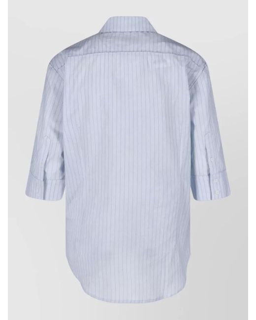 Paloma Wool Blue Striped Short Sleeve Boxy Shirt Collar Pocket