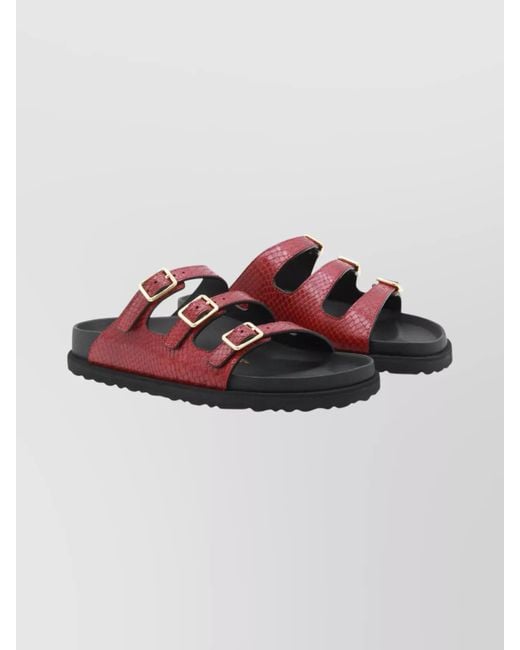 Birkenstock Red Stylish Sandals With Triple Buckle Straps