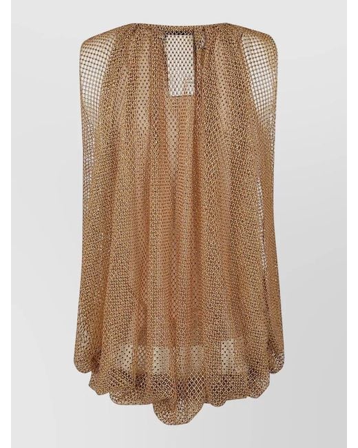 Max Mara Brown Mesh Knot Dress Sleeveless Round Neckline