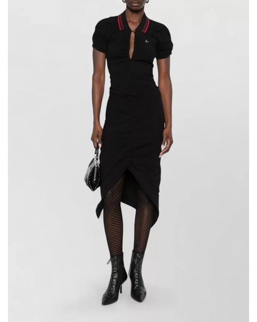 Vivienne Westwood Black Cotton V-Neck Asymmetric Ruffled Midi Dress