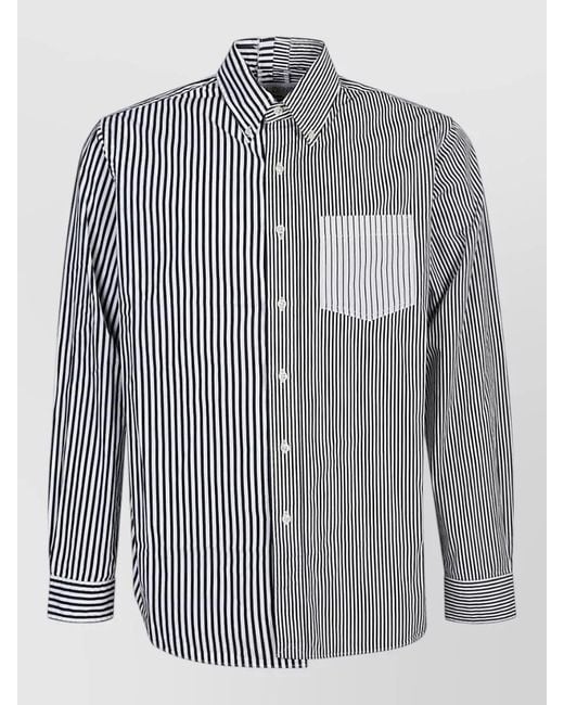 E.L.V. Denim Gray Striped Cotton Shirt Chest Pocket Sleeves