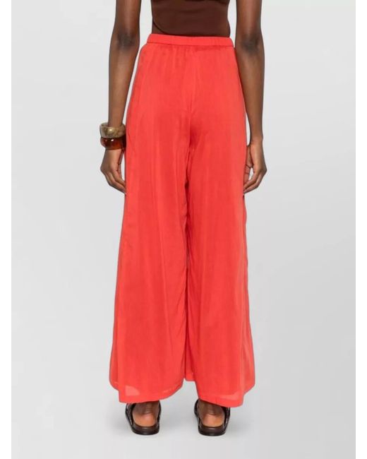 Forte_forte Red Cotton Silk Wide Leg Trousers Button Detail