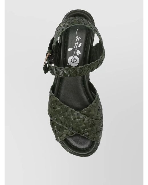 LA ROSE Green Braided Platform Sandals Open Toe Design
