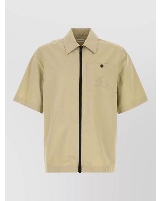 Burberry Natural Nylon Shirt Short Sleeves Collared Chest Pocket for men