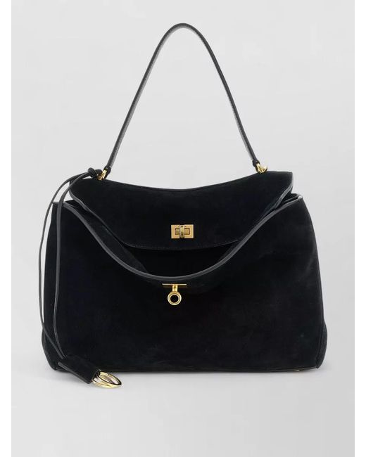 Balenciaga Black Rodeo Medium Suede Shoulder Top Handle Bag