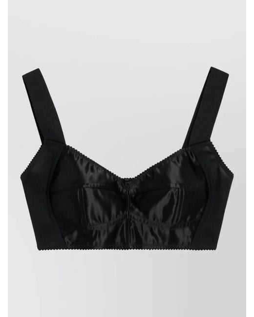 Dolce & Gabbana Black Satin Lounge Top Scalloped Edges Straps
