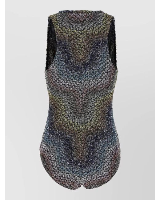 Missoni Black Zigzag Swimsuit One Piece Button Detail
