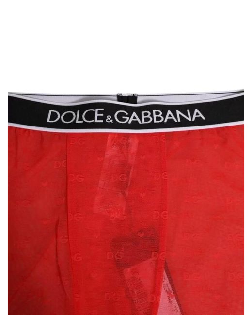Dolce & Gabbana Red Logo Lace Midi Slim-Fit Trousers