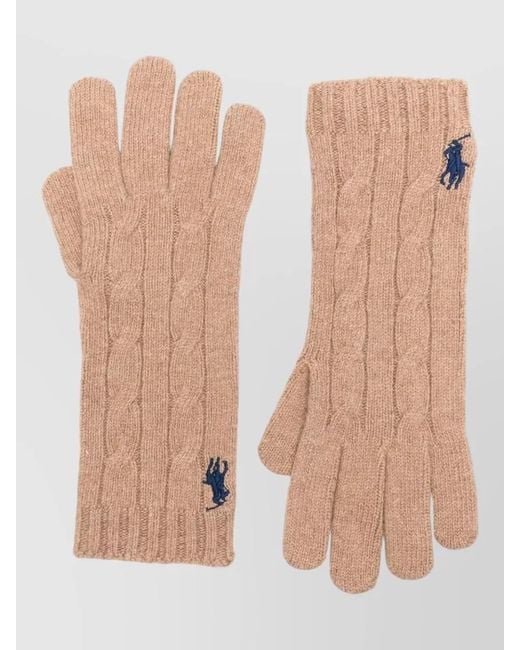 Polo Ralph Lauren Pink Cable Knit Gloves Ribbed Cuffs Design