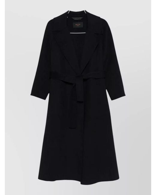Paltò Black Paola Wool Coat Belted Waist Lapel