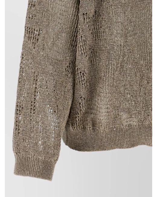 Brunello Cucinelli Gray Hooded Floral Openwork Knit Sweater
