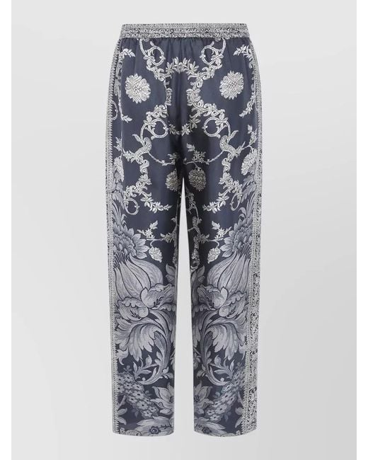 Pierre Louis Mascia Blue Aloes Trousers Floral Motif Side Pockets