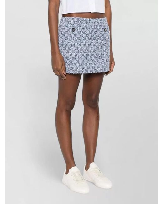 Gucci Blue High Waist Textured Mini Skirt Buttons
