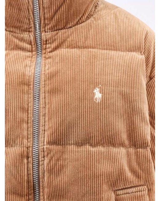 Polo Ralph Lauren Brown Corduroy Down Coat Stand Collar Design