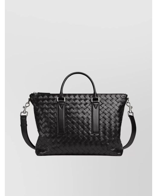 Bottega Veneta Black Leather Intrecciato Briefcase for men
