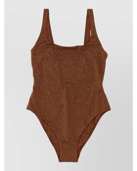 Mc2 Saint Barth Brown Rhinestone Animal-Print One-Piece Swimsuit