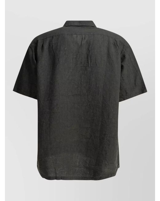 Beams Plus Black Linen Shirt Chest Pockets Short Sleeves for men