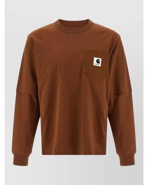 Sacai Brown Cotton Long-Sleeve T-Shirt