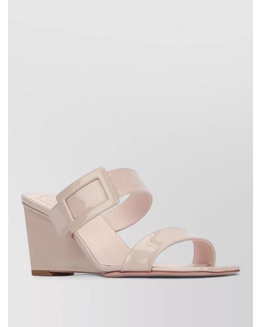 Roger Vivier Pink Belle Vivier Wedge Mule Sandals Open Toe