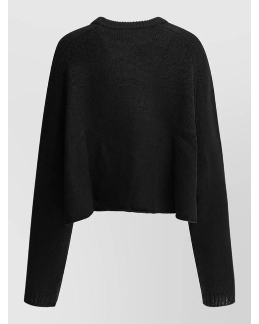 Lisa Yang Black Cropped Knit Top Long Sleeves Round Neckline