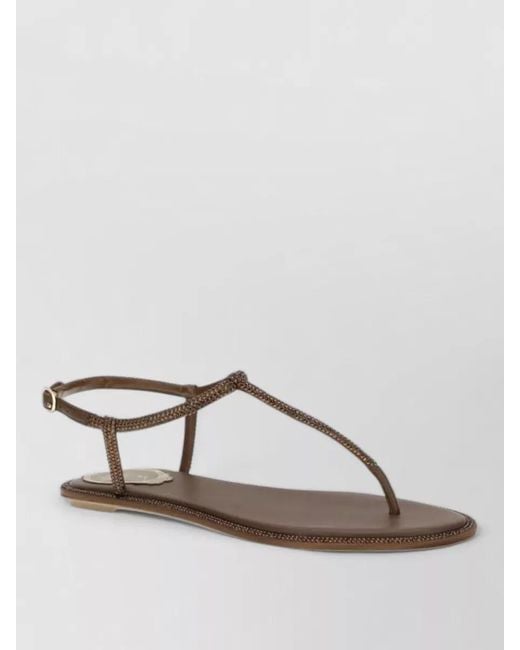 Rene Caovilla Brown Satin Flat Sandals