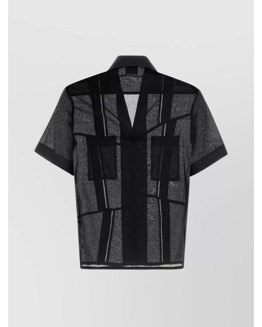 Magliano Black Semi-Sheer Wingtip Collar Shirt for men