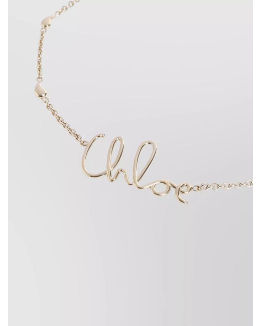 Chloé White Brass Logo-Plaque Necklace