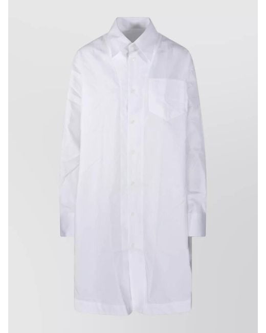 AMI White Long Sleeve Wide Shirt Dress Adc