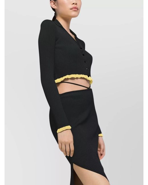 AZ FACTORY Black Ribbed Cropped V-Neck Cardigan