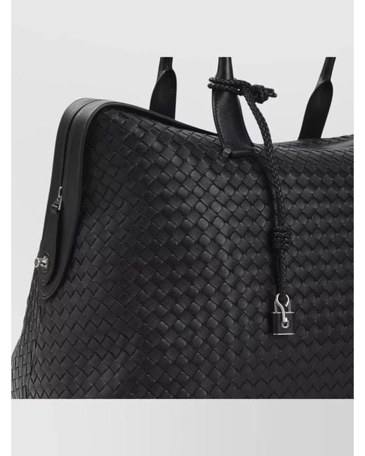 Bottega Veneta Black Intrecciato Leather Duffle Bag Braided Handles