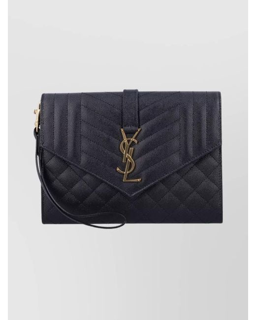 Saint Laurent Blue Chevron Pattern Quilted Envelope Shoulder Bag