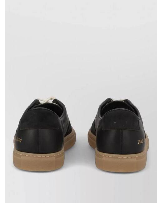 Common Projects Black Leather Sneakers Round Toe Contrast Sole for men