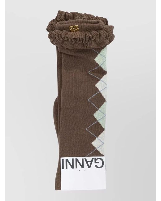 Ganni Natural Argyle Cotton Socks