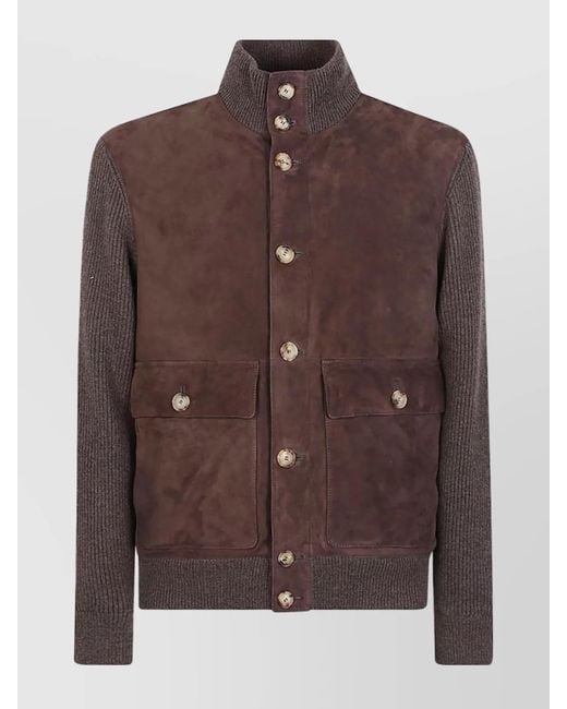 Brunello Cucinelli Brown Bomber Jacket for men