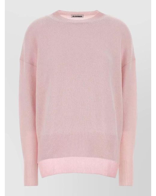 Jil Sander Pink Sweater Dropped Shoulders Ribbed Cuffs Hem