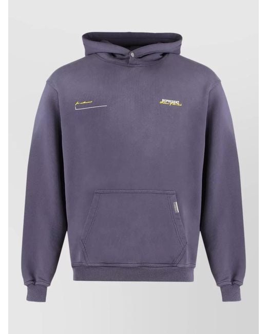 Represent Blue Cotton Oversized Logo Print Hoodie for men
