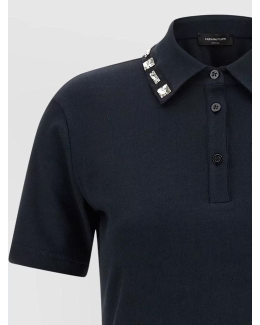 Fabiana Filippi Blue Crystal-Embellished Polo Top
